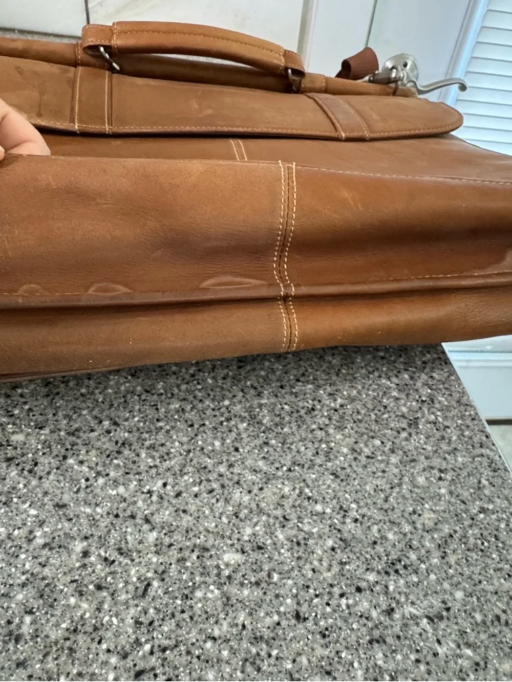 Wilsons Leather Distressed Tan Leather Briefcase Messenger